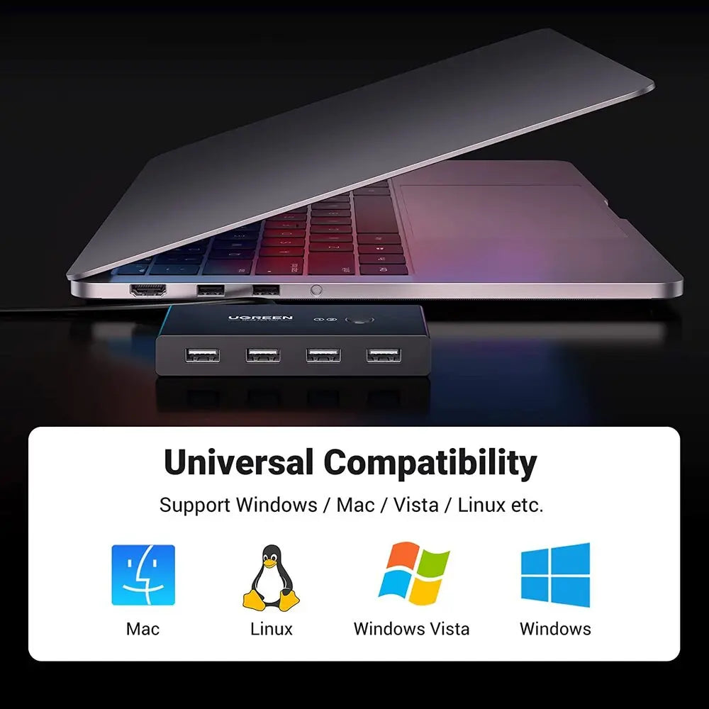 UGREEN 2x4 USB 2.0 Sharing Switch Box 2 In 4 Out Peripheral Switcher Printer Scanner Keyboard Mouse PC Laptop USB Hub Switch 30767 Ugreen