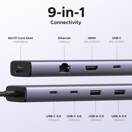 UGREEN 9-in-1 USB C Multi-function Dock 4K 60Hz HDMI 5Gbps USB-C USB-A Data Port Hub Docking Station Laptop MacBook (15375) Ugreen