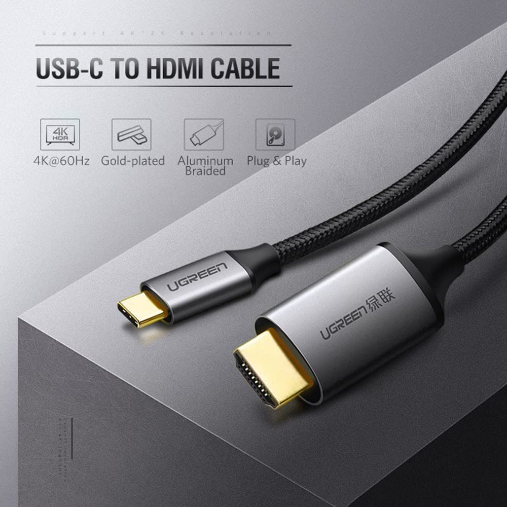 UGREEN USB Type C to HDMI Cable 1.5M Aluminum Shell Double Nylon Braided Thunderbolt 3 4K 60Hz Male to Male (50570) Ugreen