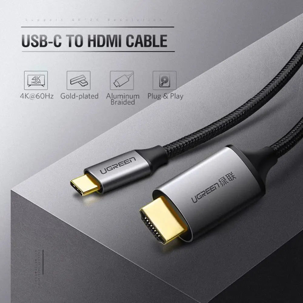 UGREEN USB Type C to HDMI Cable 1.5M Aluminum Shell Double Nylon Braided Thunderbolt 3, 4K@30Hz Male to Male (50570) Ugreen