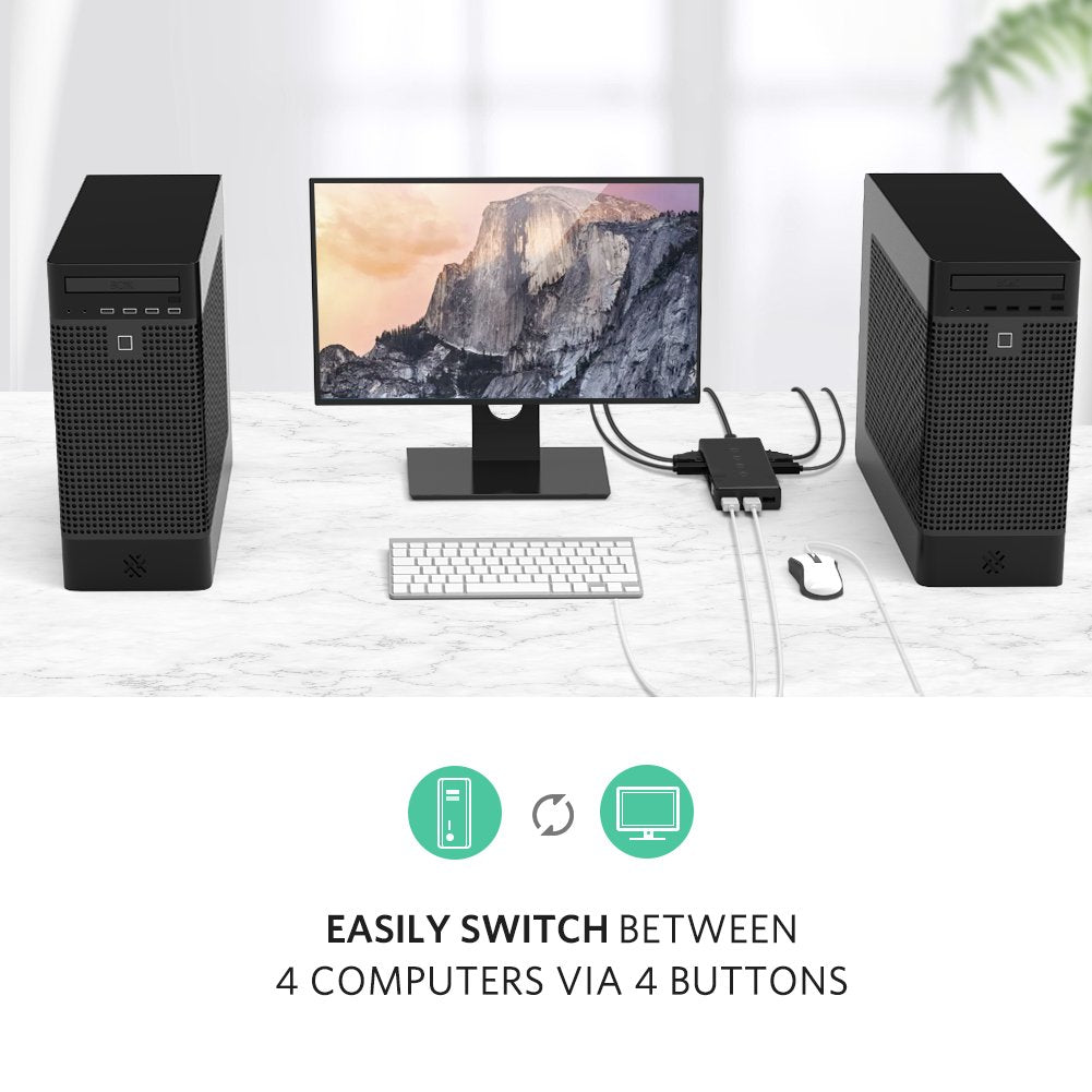 UGREEN 4x1 USB KVM Switch Box 4 In 1 Out Computer Sharing Switcher Keyboard Mouse Printer Monitor Multi-Device 50280 Ugreen