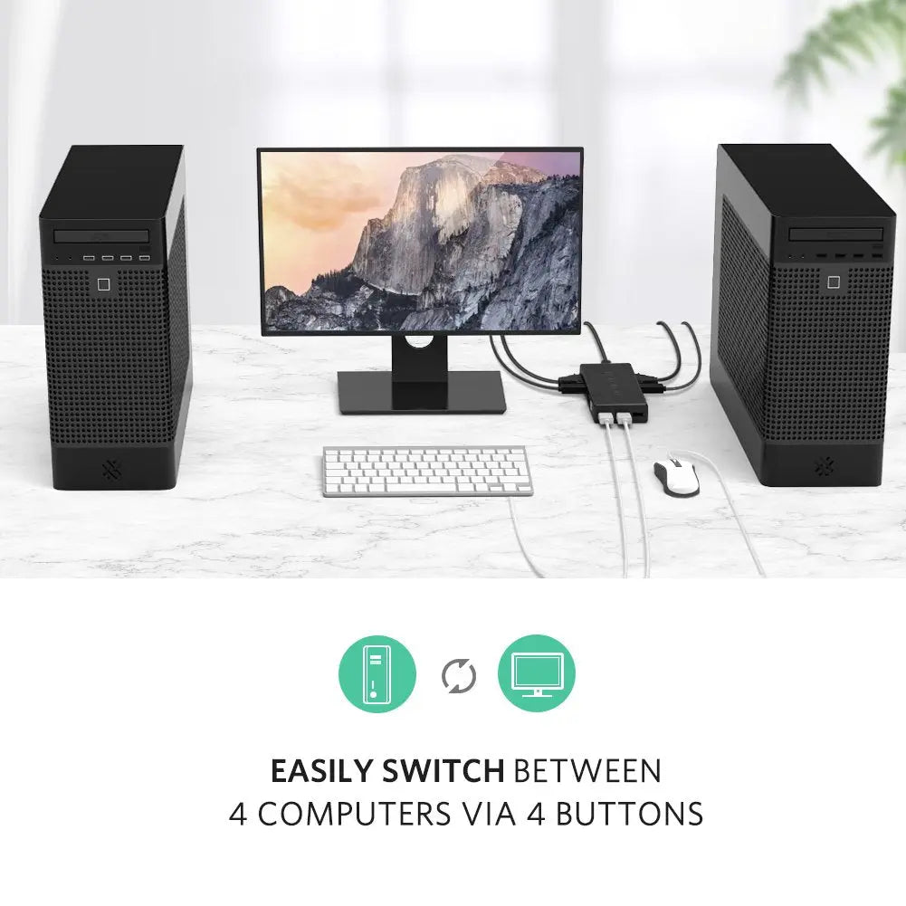 UGREEN 4x1 USB KVM Switch Box 4 In 1 Out Computer Sharing Switcher Keyboard Mouse Printer Monitor Multi-Device 50280 Ugreen