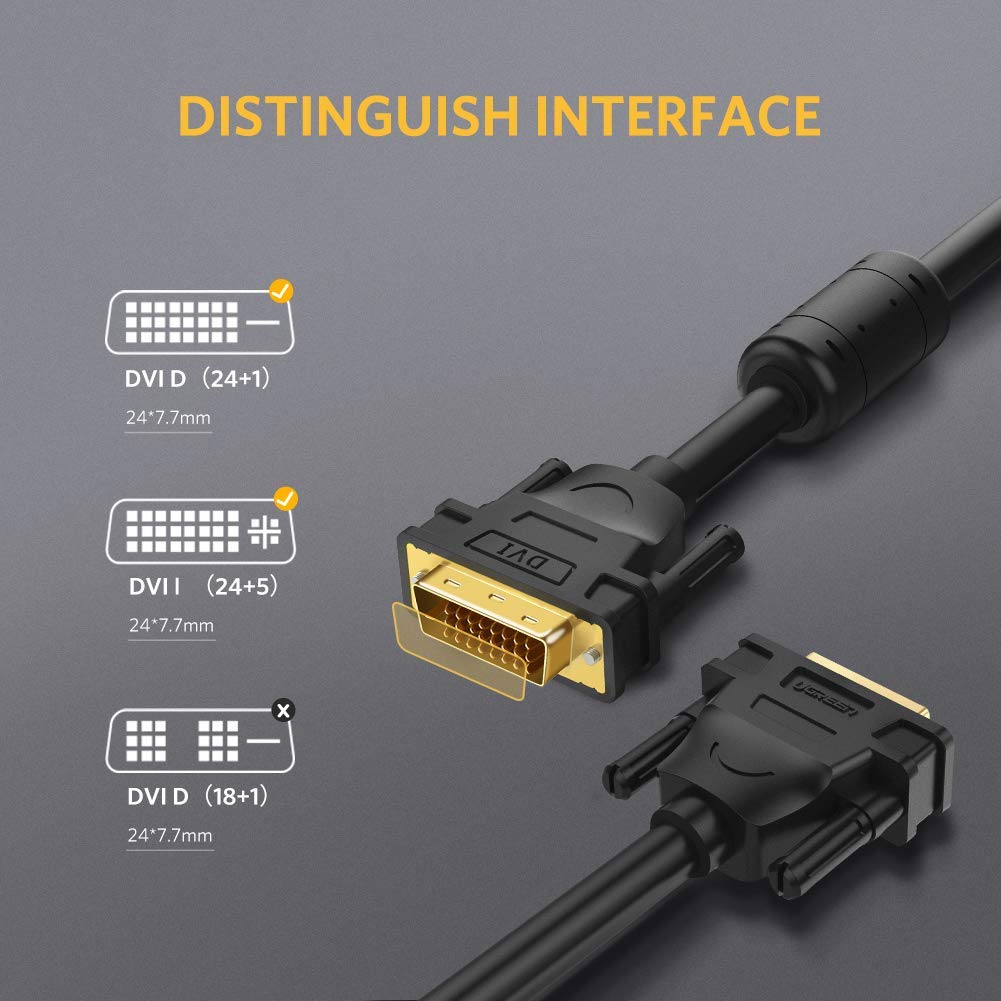 UGREEN 5M DVI-D 24+1 Dual Link Male to Male Digital Video Cable Gold Plated Ferrite Core 2560x1600 Gaming DVD Laptop HDTV 11608 Ugreen