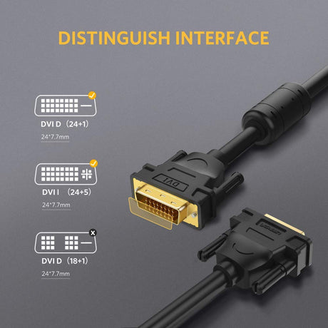 UGREEN 2M DVI-D 24+1 Dual Link Male to Male Digital Video Cable Gold Plated Ferrite Core 2560x1600 Gaming DVD Laptop HDTV 11604 Ugreen