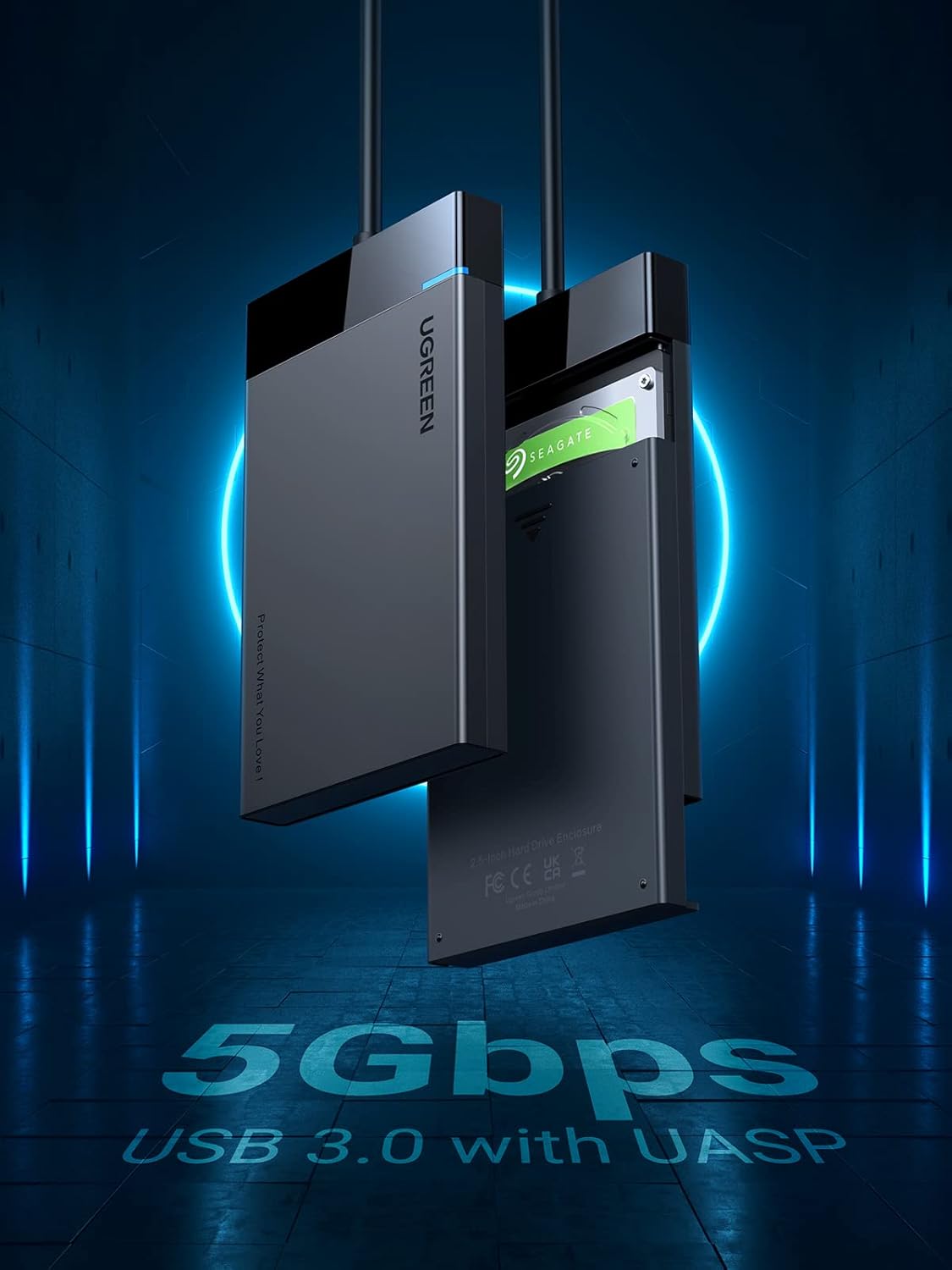 UGREEN 2.5 Inch External Hard Drive Enclosure USB 3.0 SATA HDD SSD Caddy 5Gbps UASP 0.5M Cable (30847) Ugreen