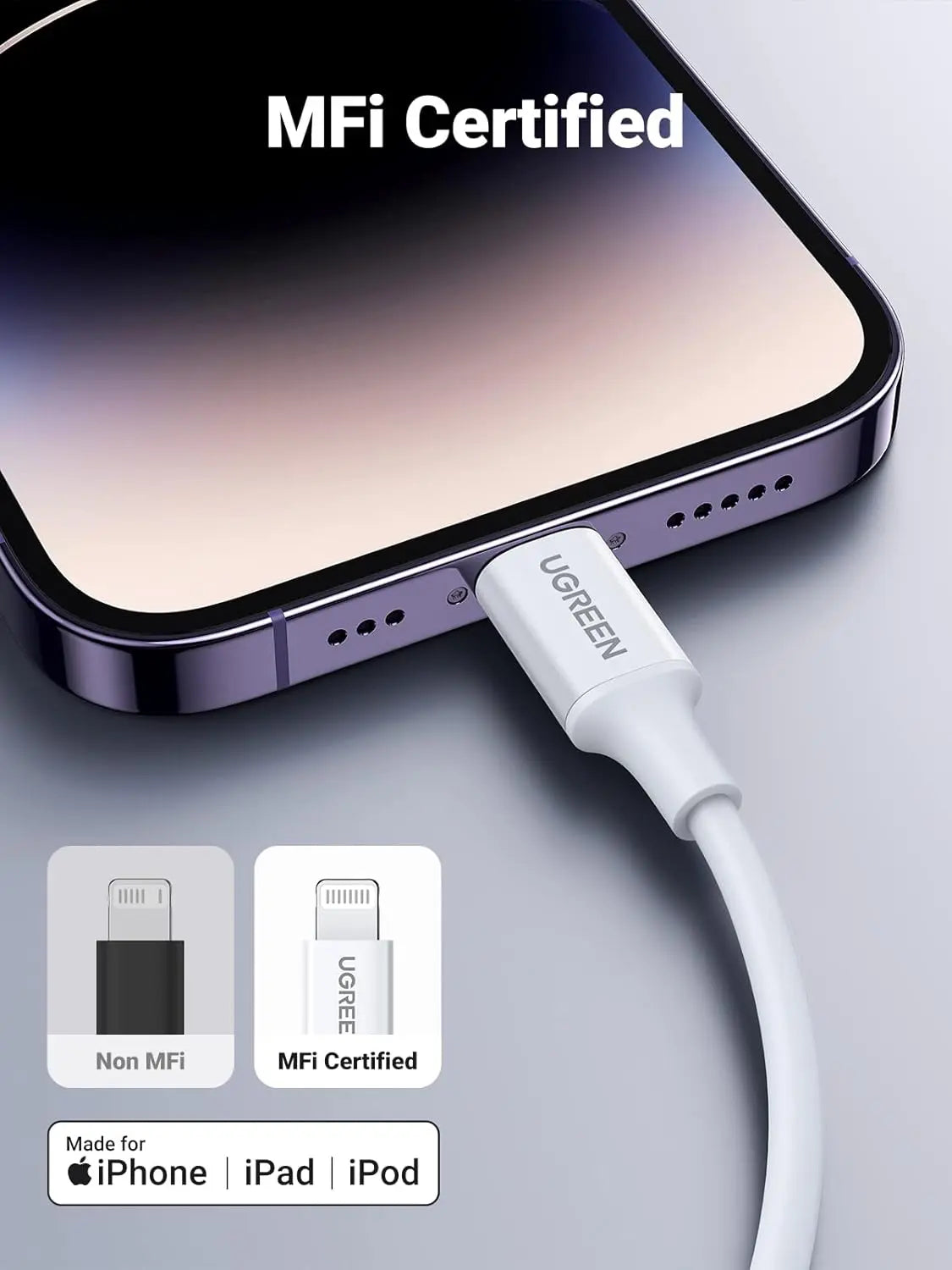 UGREEN USB-C to Lightning Cable 1M MFi-Certified PD Charging Rubber Shell iPhone Xs Max XR X 8 iPad Pro Air MacBook (10493)
