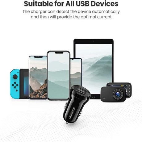 UGREEN 24W Dual USB Car Charger 4.8A Fast Charging Adapter iPhone 14/13/12/11 Galaxy S22/S21/S10 iPad Pro Air Mini (50875) Ugreen