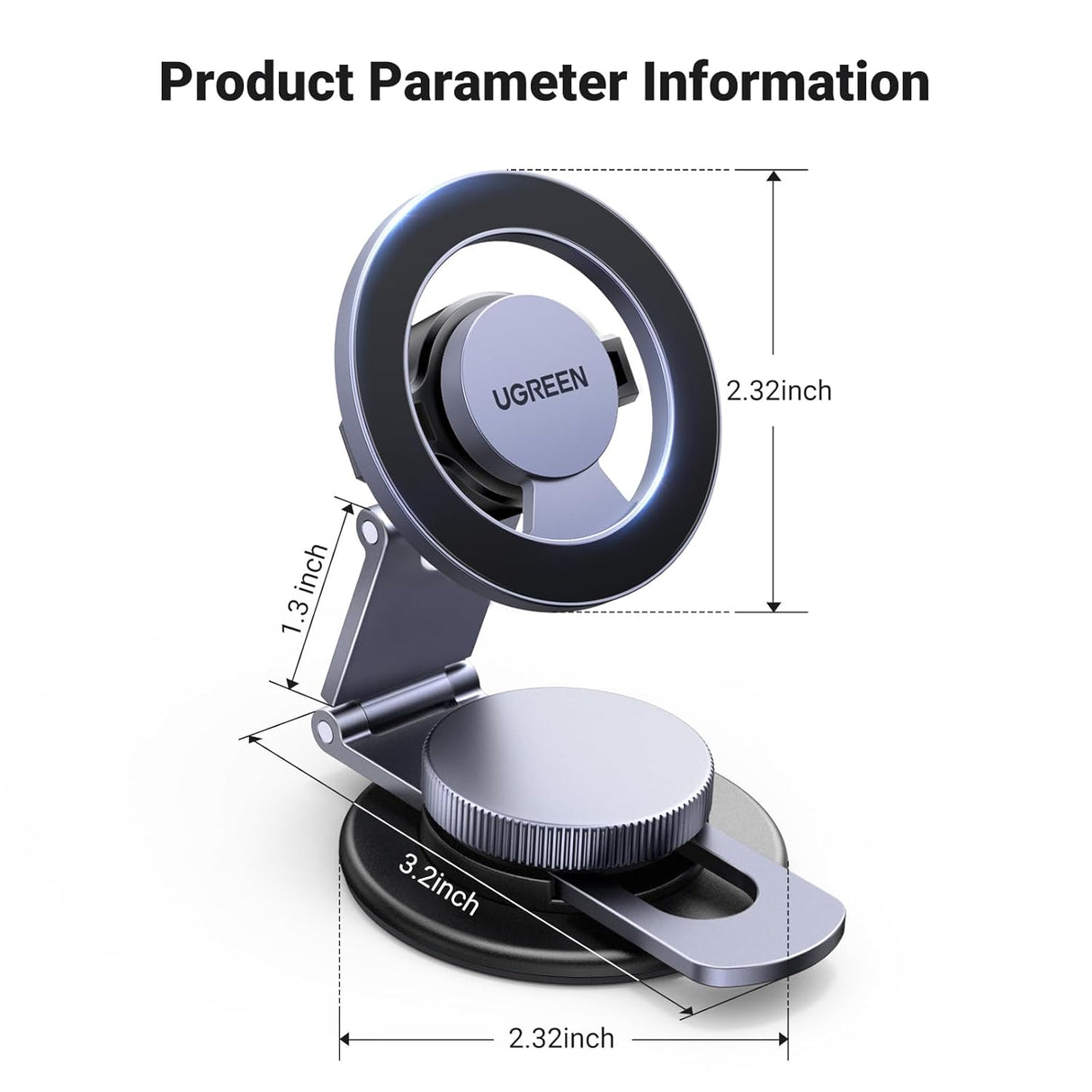 UGREEN for MagSafe Car Mount 360° Rotation, 2025 Upgraded Flexible Arm, Magnetic Phone Holder for Dashboard, Windscreen, Compatible with iPhone 16 Pro Max, and MagSafe Case(45577)