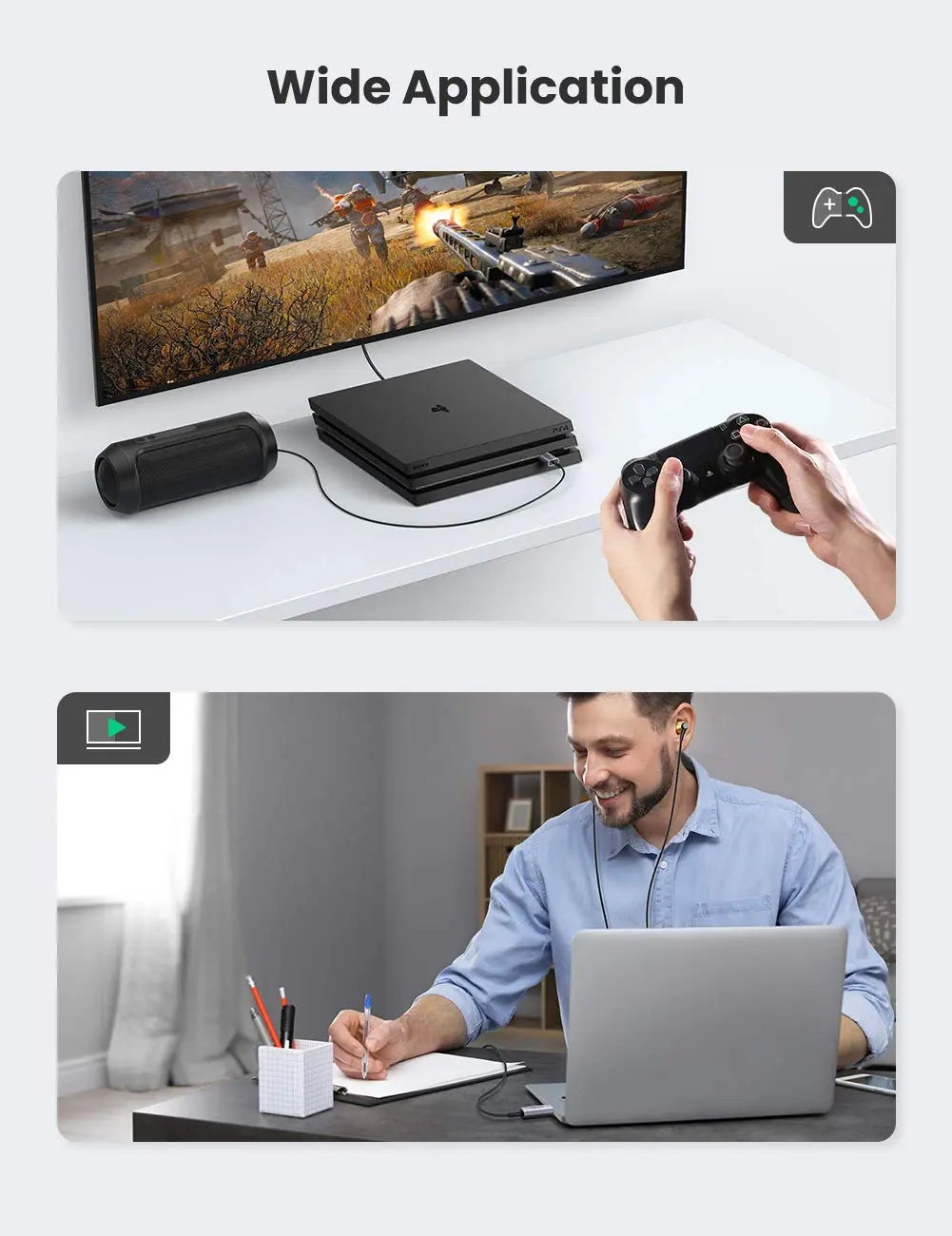 UGREEN 2-in-1 USB External Sound Card Audio Adapter USB to 3.5mm Headphone Mic Jack Converter PC Laptop PS5 PS4 Mac (80864) Ugreen