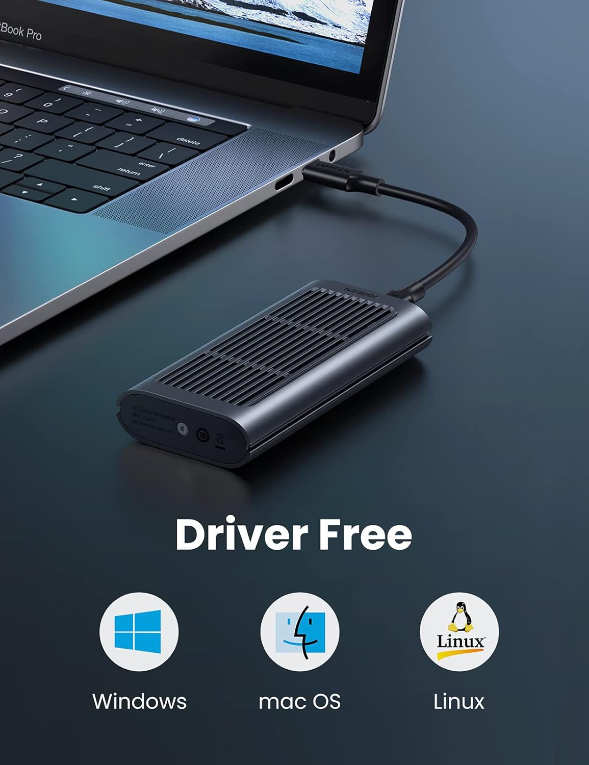 UGREEN USB-C M.2 NVMe SSD Enclosure 20Gbps USB 3.2 Gen 2x2 External Case M-Key M+B Key 2242 2260 2280 Tool-Free (80554) Ugreen