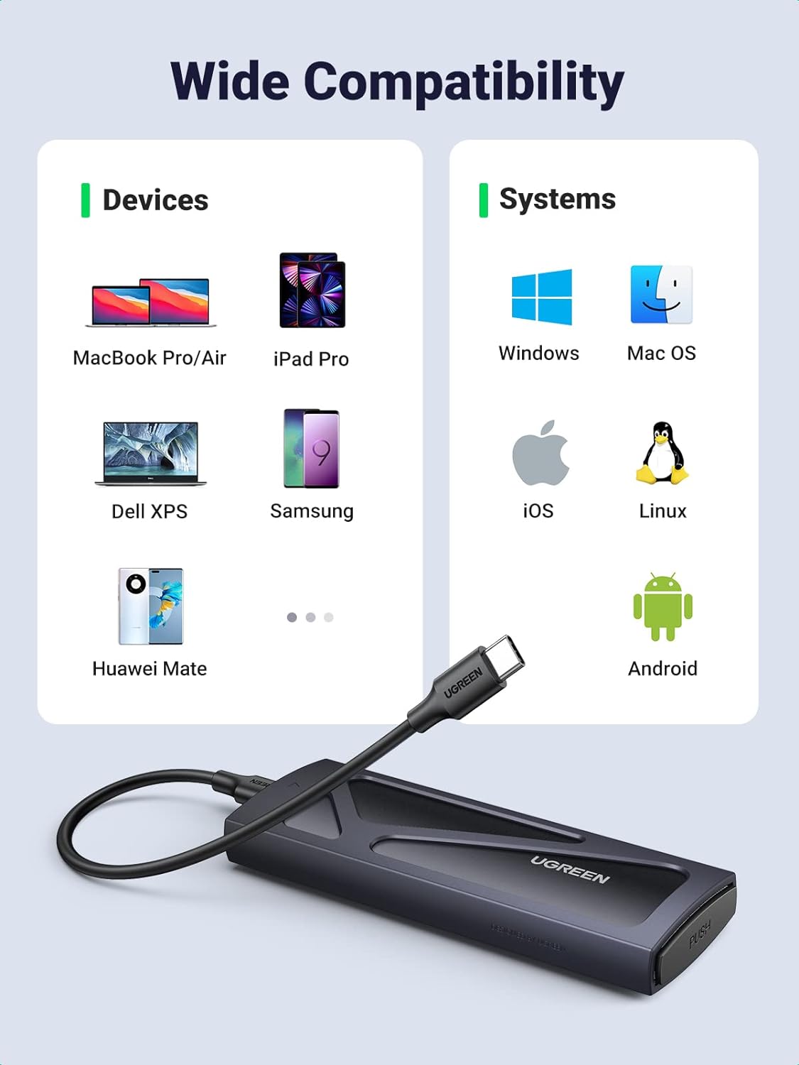 UGREEN NVMe M.2 SSD Enclosure USB 3.2 Gen 2 10Gbps High Speed Aluminum Portable M.2 to USB-C 2230 2242 2260 2280 15512 Ugreen