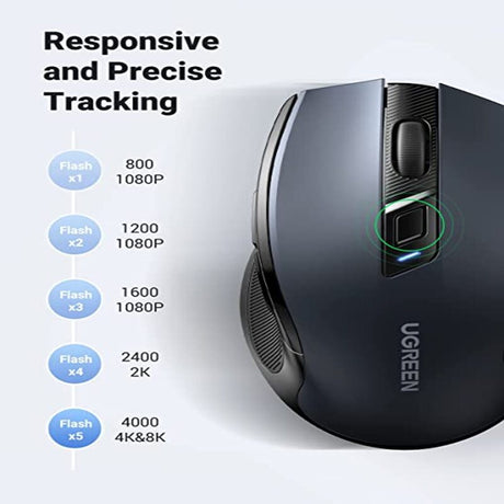 UGREEN Ergonomic 5-Level 6 Button Silent 2.4G Wireless Optical Mouse Nano Receiver 4000 DPI PC Laptop Gaming Black (90545) Ugreen