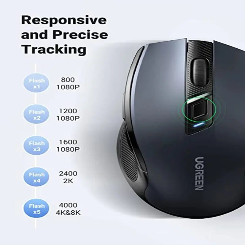 UGREEN Ergonomic 5-Level 6 Button Silent 2.4G Wireless Optical Mouse Nano Receiver 4000 DPI PC Laptop Gaming Black (90545) Ugreen