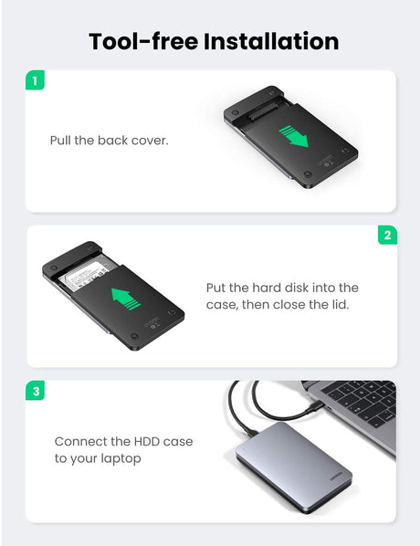 UGREEN 2.5 Inch SATA External Hard Drive Enclosure USB 3.1 Gen 2 UASP Aluminum Tool-Free WD Seagate Samsung PS4 Xbox (70498) Ugreen