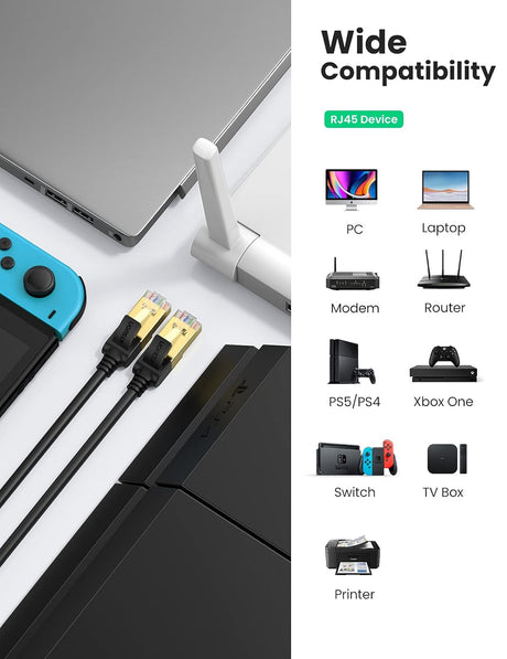 UGREEN Cat7 Ethernet Cable 1M F/FTP 10Gbps 600MHz STP LAN Modem Router PC Mac PS4 PS3 Xbox 360 Laptop Shielded (11268) - Ugreen India