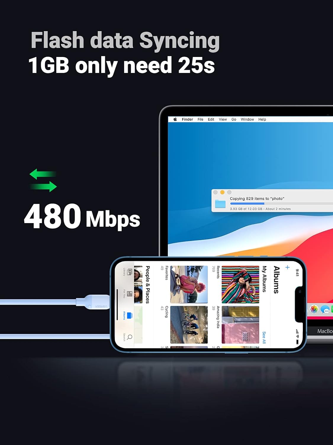 UGREEN 1M USB-C to Lightning Cable MFi Certified PD Fast Charging Data Sync iPhone 15 14 13 12 iPad AirPods 20313 Ugreen