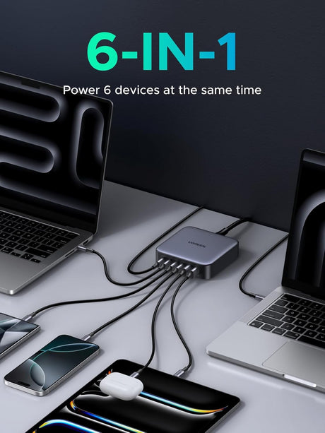 UGREEN Nexode 200W 6-Port GaN II USB-C PD Fast Charger Desktop Station 4 USB-C 2 USB-A MacBook iPad iPhone Galaxy (40914) Ugreen