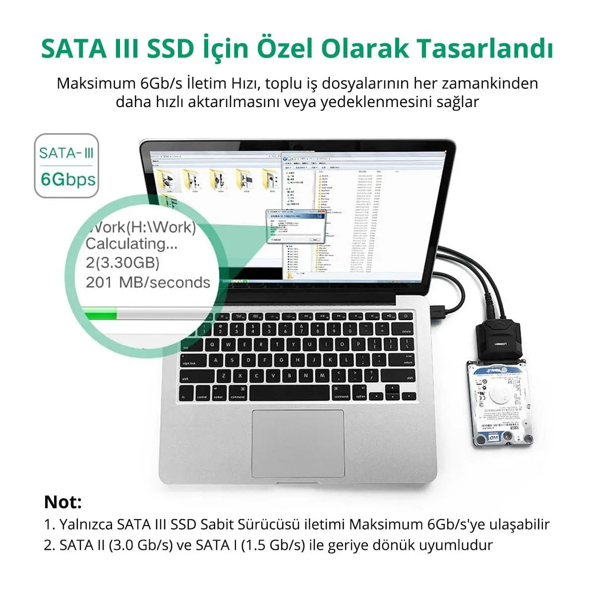 UGREEN USB 3.0 SATA Adapter Cable 5Gbps External Hard Drive Converter 2.5" 3.5" HDD SSD 12V Power Supply (20611)
