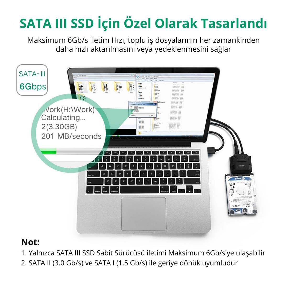 UGREEN USB 3.0 SATA Adapter Cable 5Gbps External Hard Drive Converter 2.5" 3.5" HDD SSD 12V Power Supply (20611) Ugreen