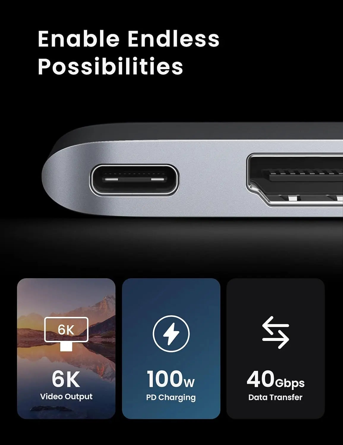 UGREEN 6-in-1 USB C Hub Adapter MacBook Pro Air M1 4K HDMI Thunderbolt 3 100W Power Delivery SD TF Card 2 USB 3.0 (80856)