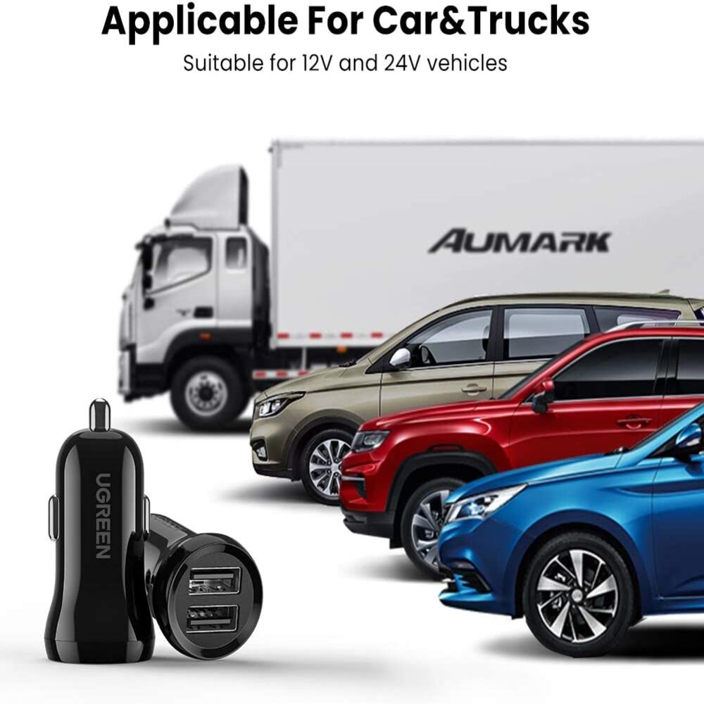 UGREEN 24W Dual USB Car Charger 4.8A Fast Charging Adapter iPhone 14/13/12/11 Galaxy S22/S21/S10 iPad Pro Air Mini (50875) Ugreen