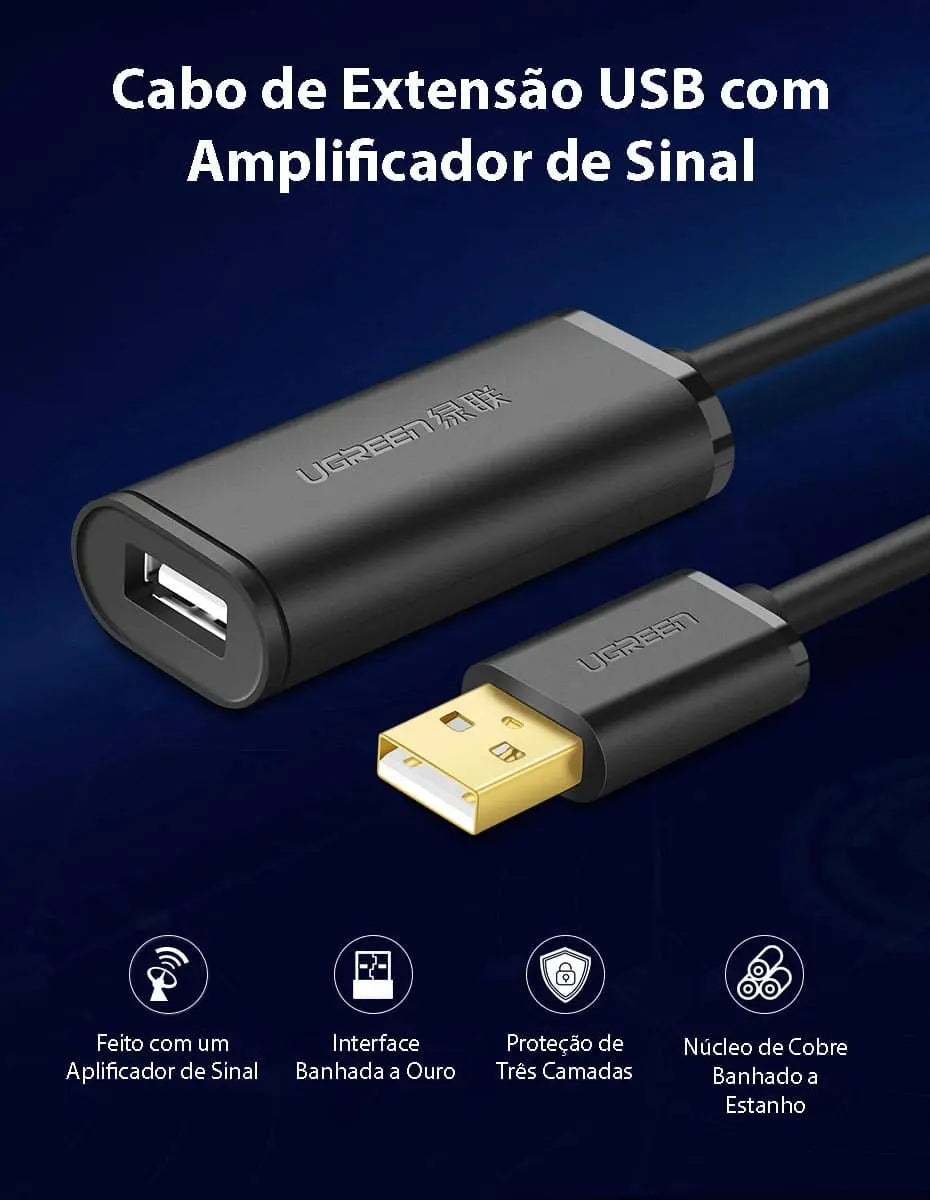 UGREEN USB 2.0 Active Extension Cable 20M Built-in Signal Booster Repeater A Male to Female Webcam Printer (10324) Ugreen