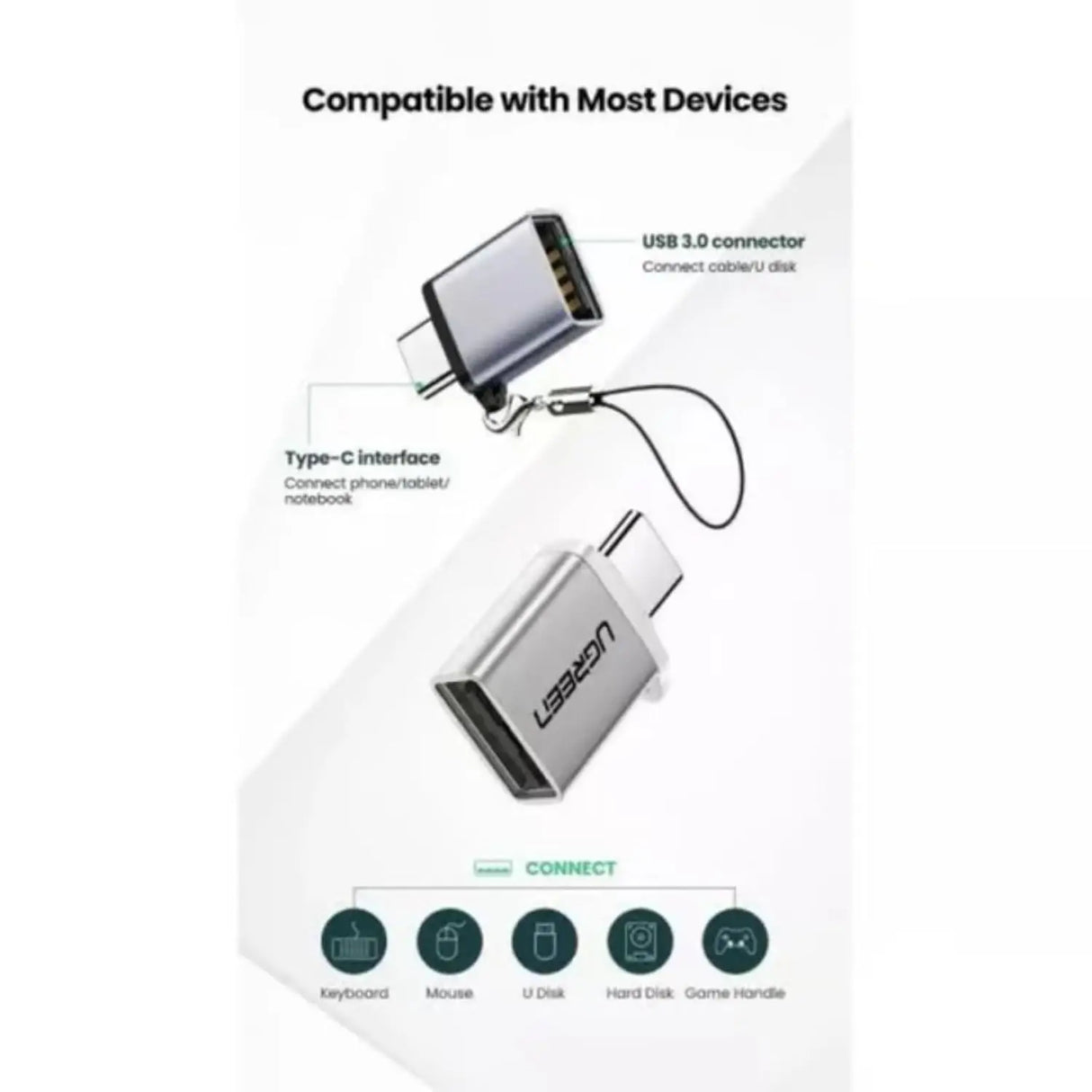 UGREEN Type C Male to USB 3.0 A Female Adapter Cable Lanyard 5Gbps High Speed Data Transfer PC Laptop MacBook Space Gray 50283 Ugreen