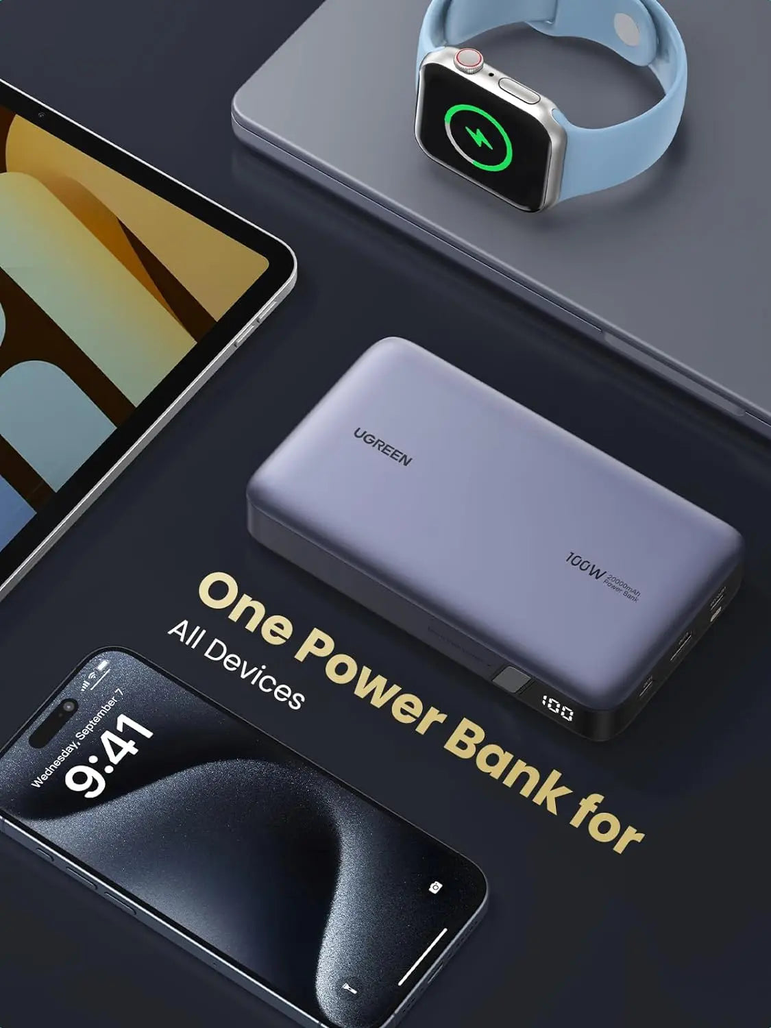 UGREEN Nexode 100W Power Bank 20000mAh Portable Charger USB-C 3-Port PD 3.0 Fast Charging Battery Pack Phone Laptop 25188