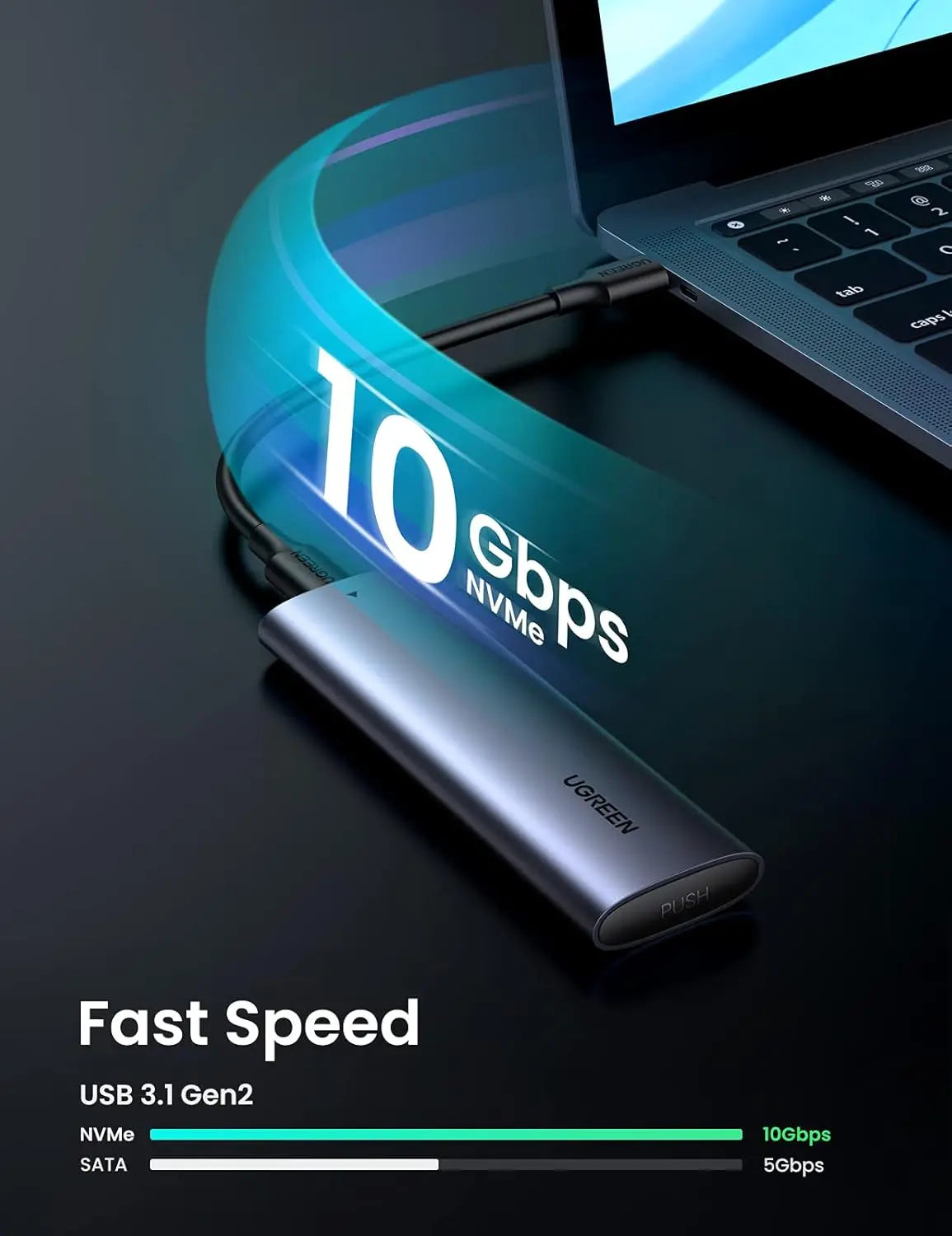 UGREEN M.2 NVMe SSD Enclosure USB 3.2 Gen 2 10Gbps Aluminum Tool-Free External Hard Drive Case Portable 2280 (10902) Ugreen