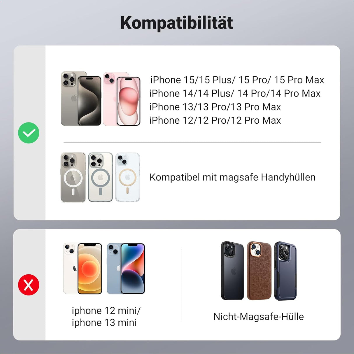 UGREEN Magnetic Phone Card Holder Leather Wallet Stand iPhone 15 14 13 12 Series Minimalist Not Mini Compatible Black (45165) Ugreen