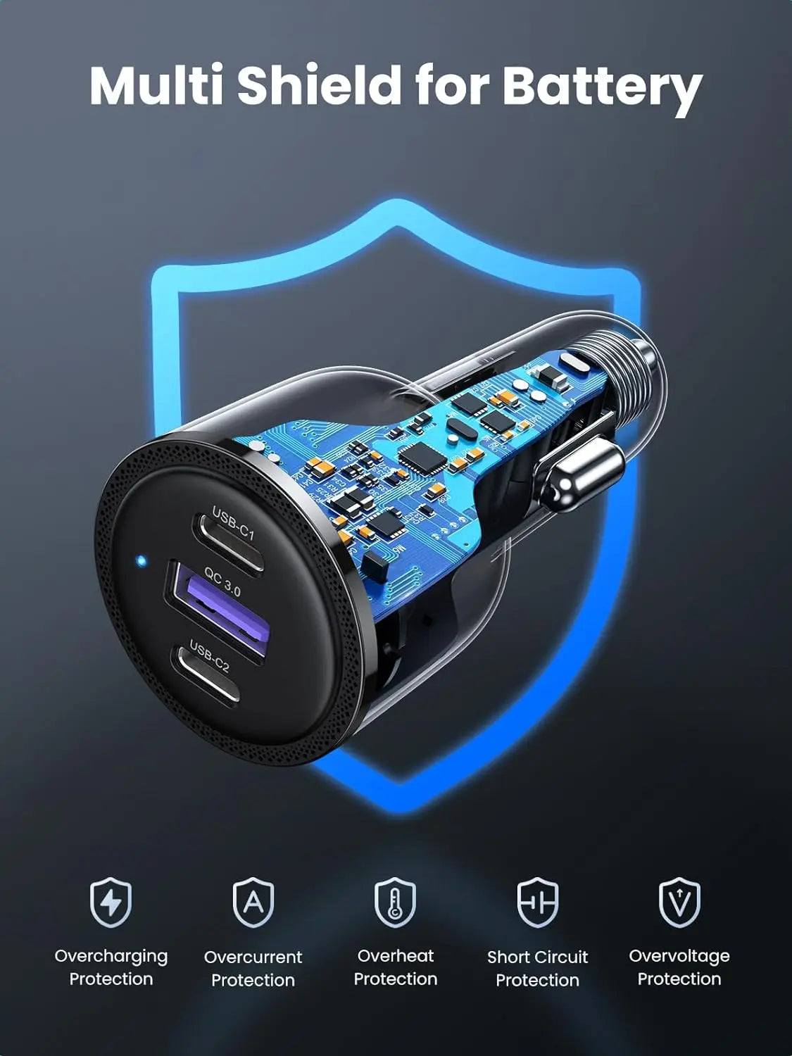 UGREEN 69W USB-C Car Charger 3-Port Fast Charging PD 45W 20W QC 18W iPhone 13 12 11 iPad MacBook Galaxy Pixel 20467 Ugreen