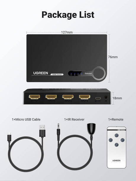 UGREEN 3x1 HDMI Switch 3 In 1 Out IR Wireless Remote 1080P 3D HDMI Switcher Laptop PS3 Xbox360 HD-DVD Gaming Console Switch 40234 Ugreen