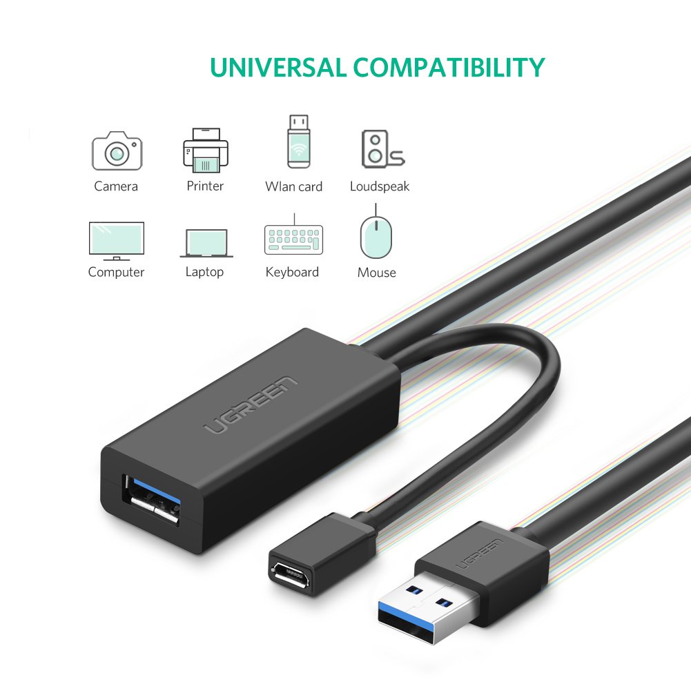 UGREEN USB 3.0 Active Extension Cable 10M 5Gbps Signal Amplifier Repeater PlayStation HTC Vive Printer (20827) Ugreen