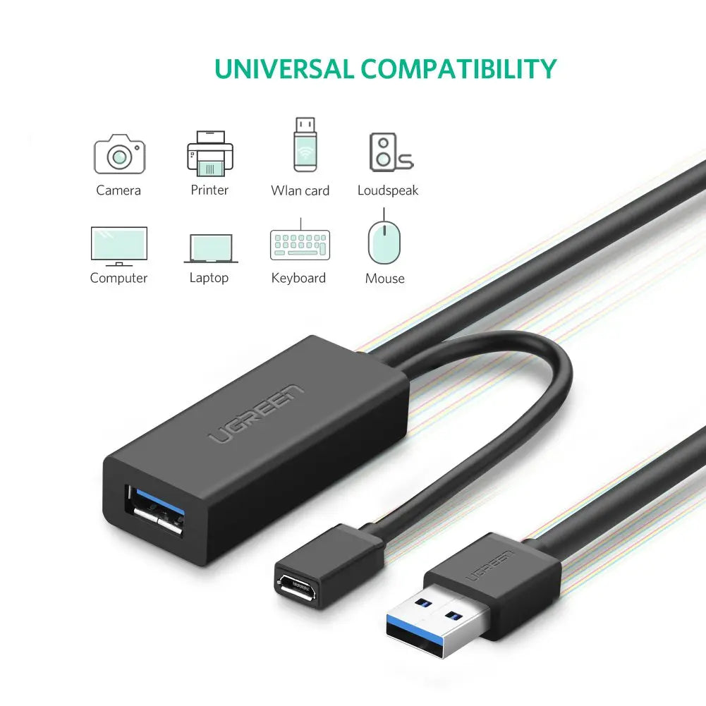 UGREEN USB 3.0 Active Extension Cable 5M 5Gbps Signal Amplifier A Male to Female Laptop PC Mac Flash Drive (20826) Ugreen