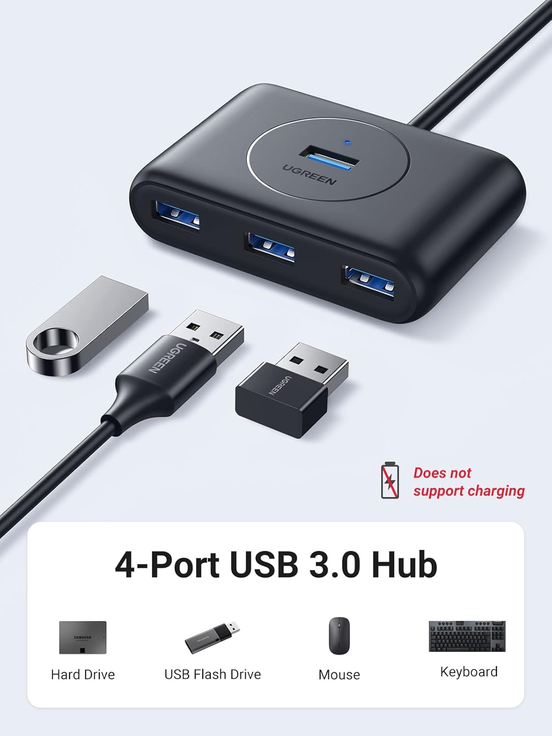 UGREEN 4-Port USB 3.0 Hub Super Speed MacBook MacBook Air Mac Mini Microsoft Surface Ultrabook 30 Inch Cable USB Hub (20291) Ugreen