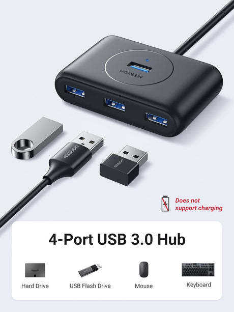UGREEN 4-Port USB 3.0 Hub Super Speed MacBook MacBook Air Mac Mini Microsoft Surface Ultrabook 30 Inch Cable USB Hub (20291) Ugreen