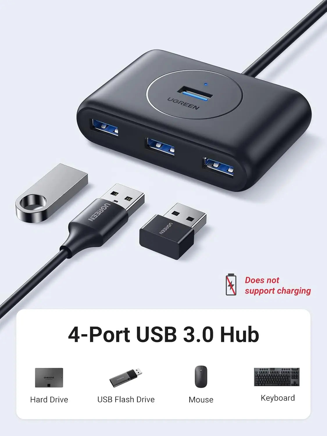 UGREEN 4-Port USB 3.0 Hub Super Speed MacBook MacBook Air Mac Mini Microsoft Surface Ultrabook 30 Inch Cable USB Hub (20291) Ugreen
