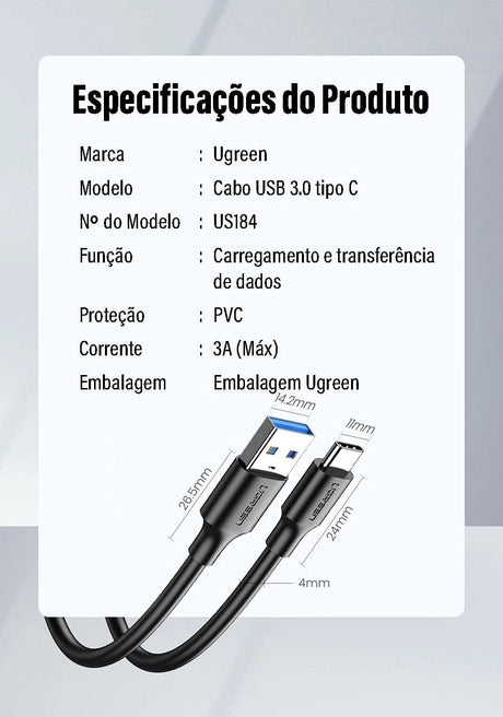 UGREEN USB 3.0 Cable 1.5M A Male to USB C Male Fast Charging Data Transfer 5Gbps Nickel Plated MacBook iPad Galaxy (20883) Ugreen