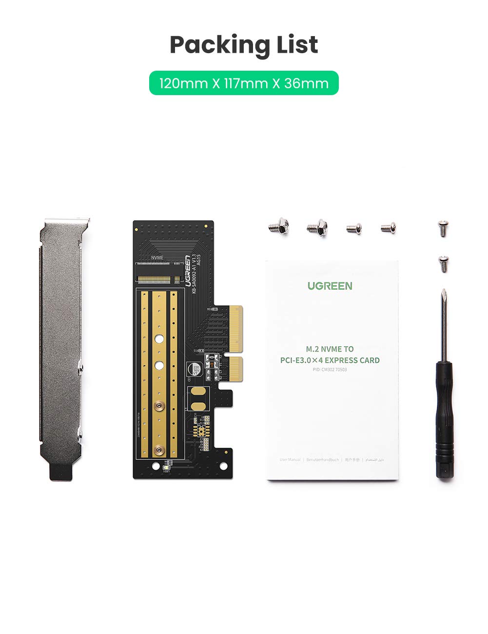 UGREEN M.2 NVMe to PCIe 3.0 x4 Adapter Card M-Key SSD 2280 2260 2242 2230 Desktop PCI Express Converter Card 70503 Ugreen