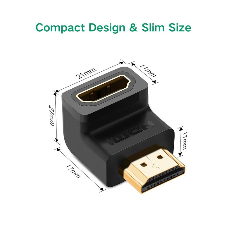 UGREEN HDMI 2.0 Male to Female Adapter Down Right Angle 90 Degree Gold Plated 4K 60Hz HDMI Extension Connector (20109) Ugreen