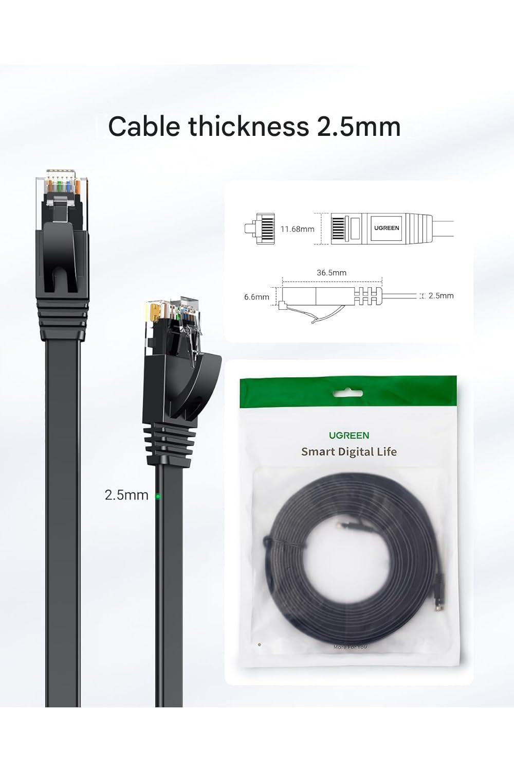 UGREEN 8M Cat 6 U/UTP Lan Flat Cable, Black (50177)