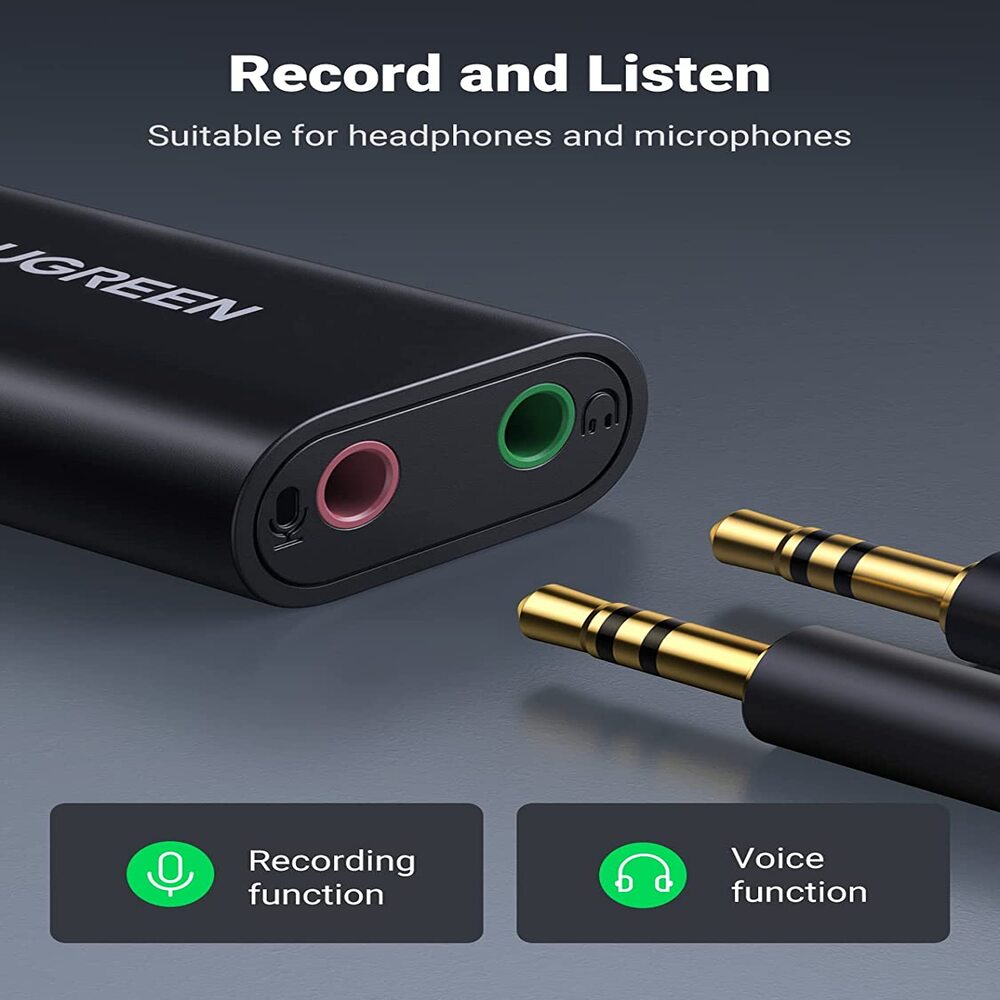 UGREEN USB 2.0 External Stereo Sound Card Adapter 3.5mm Headphone Microphone Jack Windows Mac Linux PC Laptop PS4 (30724) Ugreen