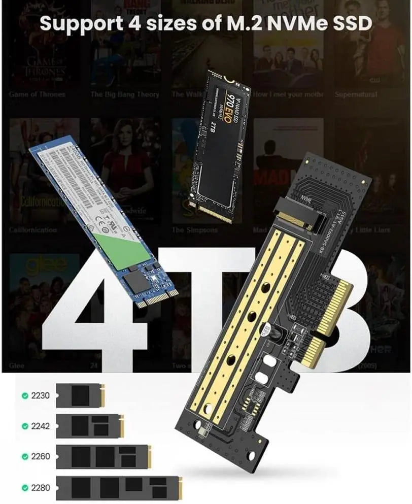UGREEN M.2 NVMe to PCIe 3.0 x4 Adapter Card Internal SSD Converter 2230 2242 2260 2280 Desktop PC Expansion 70504 Ugreen