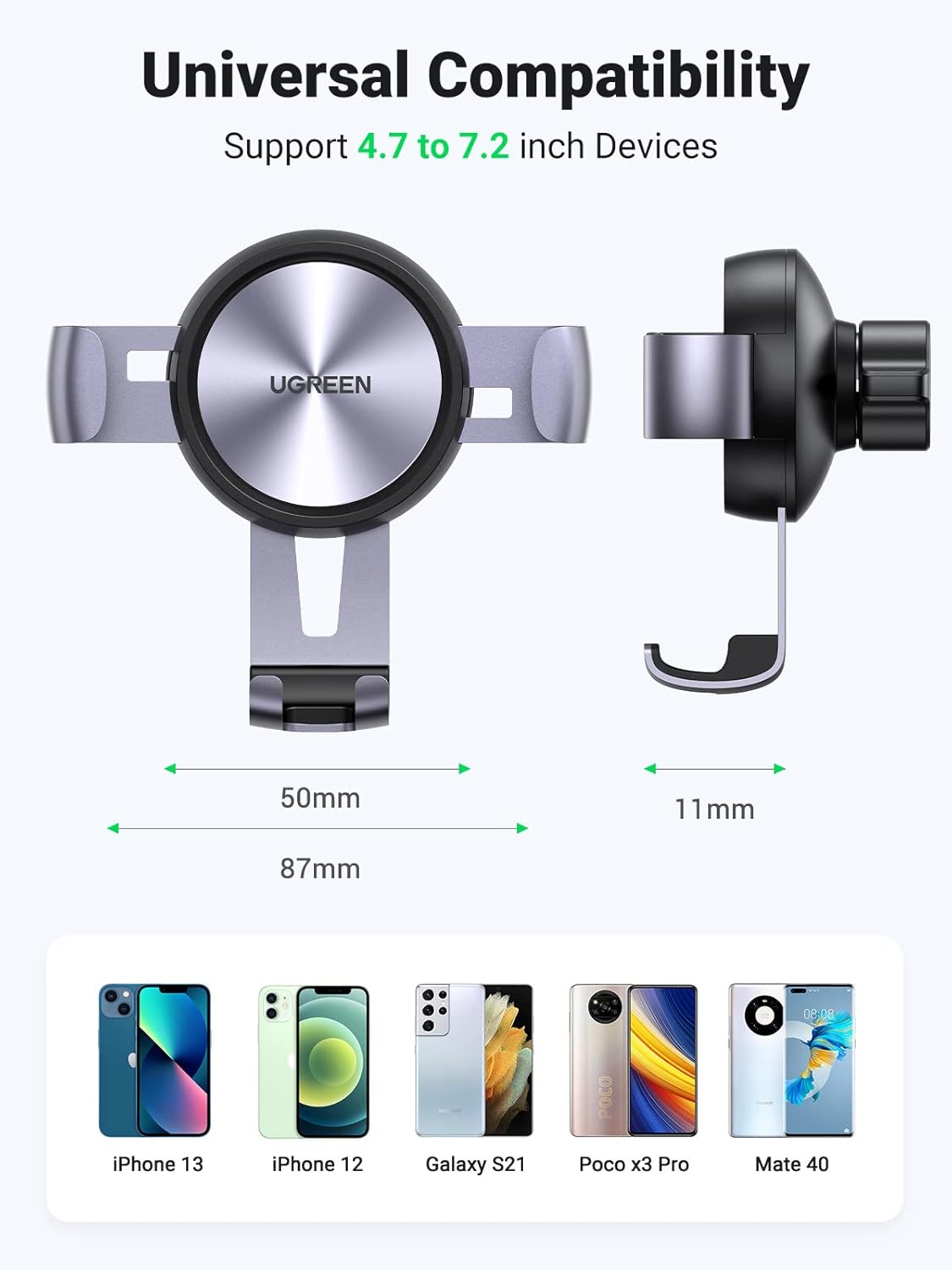 UGREEN Gravity Air Vent Auto Lock Car Phone Holder, Mobile Stand Adjustable Mount Super Stable Cradle Compatible with iPhone 13 Pro Max 12 11 XS XR 8 SE 3 Galaxy S21 FE S10 S9 A71 Huawei P40 Redmi 10(50564)