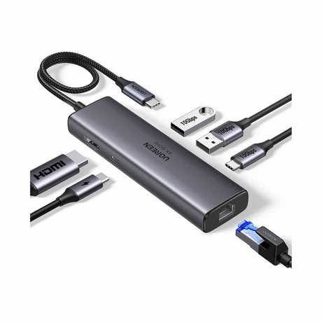 UGREEN 6-in-1 Multifunctional USB-C Hub HDMI 2 USB-A 3.2 1 USB 3.2 C RJ45 100W PD Ethernet Dock Multi Port (45000) Ugreen