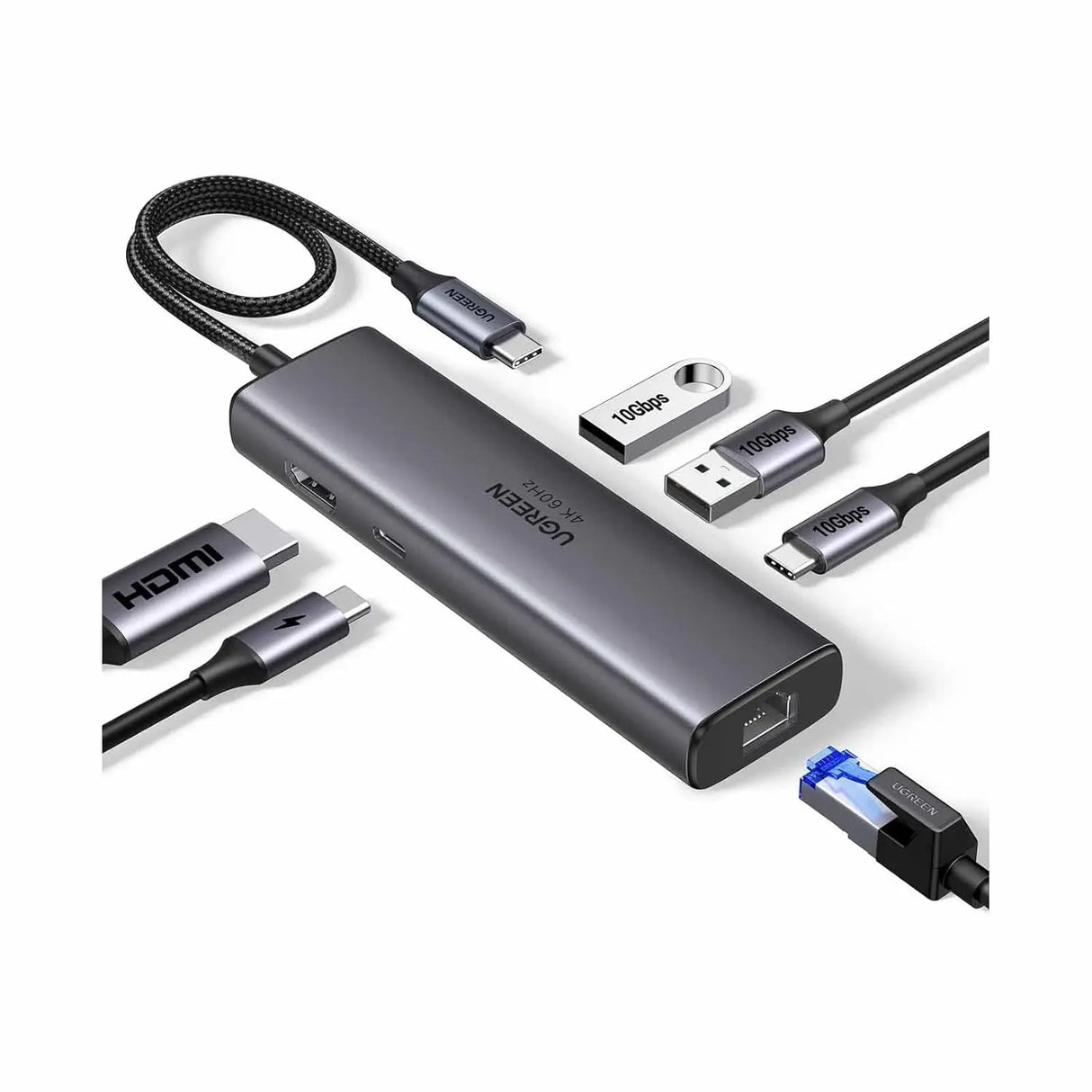 UGREEN 6-in-1 Multifunctional USB-C Hub HDMI 2 USB-A 3.2 1 USB 3.2 C RJ45 100W PD Ethernet Dock Multi Port (45000) Ugreen