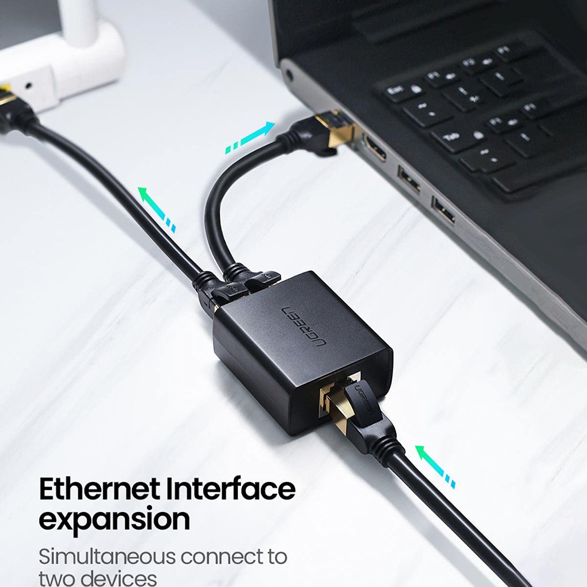 UGREEN RJ45 Splitter 1 to 2 Ethernet Adapter ABS Case Pack of 2 LAN Network Cable Extender Cat5 Cat6 PC Laptop Router Switch 50923 Ugreen