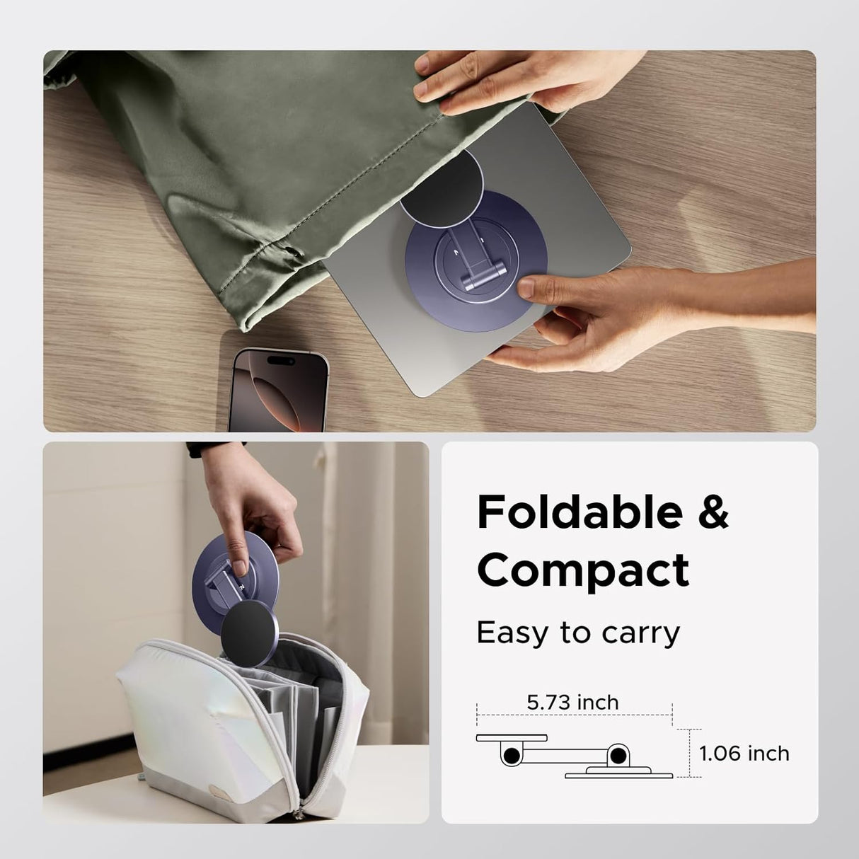 UGREEN Magnetic Desktop Phone Stand – Foldable, Adjustable, 360° Rotation (65229)