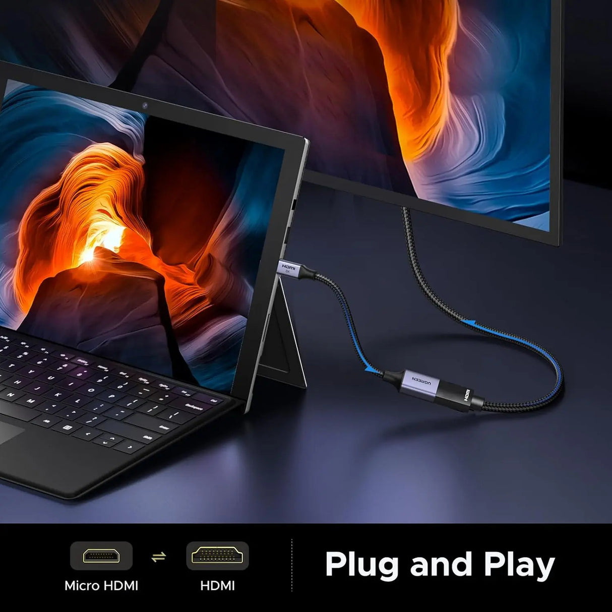 UGREEN Micro HDMI to HDMI 2.1 Adapter 8K 60Hz 4K 240Hz Ultra HD Video Converter Camera Raspberry Pi Tablet Monitor (65593) Ugreen India