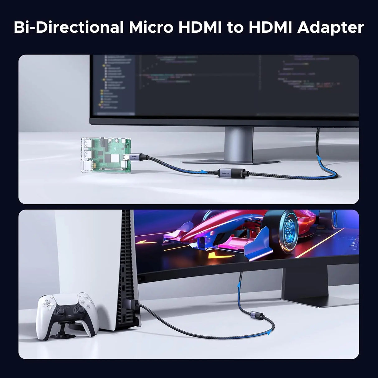 UGREEN Micro HDMI to HDMI 2.1 Adapter 8K 60Hz 4K 240Hz Ultra HD Video Converter Camera Raspberry Pi Tablet Monitor (65593) Ugreen India